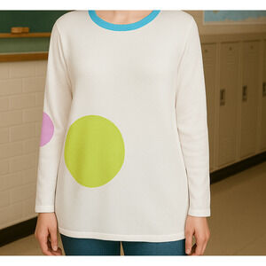 NWT Cotton Country Sweater XLARGE White W Circles Cotton Heavy School Church NEW